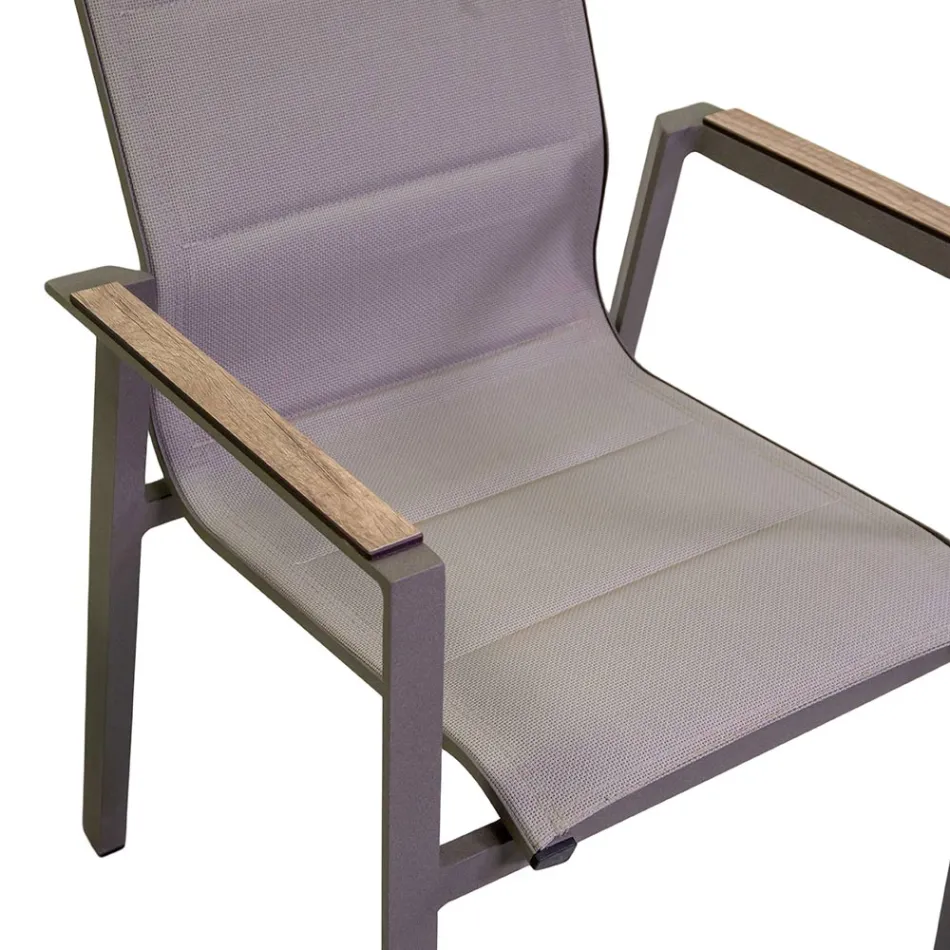 Armchair in Aluminum and Textilene with Insert in the Armrests in HPL - Righello Viadurini