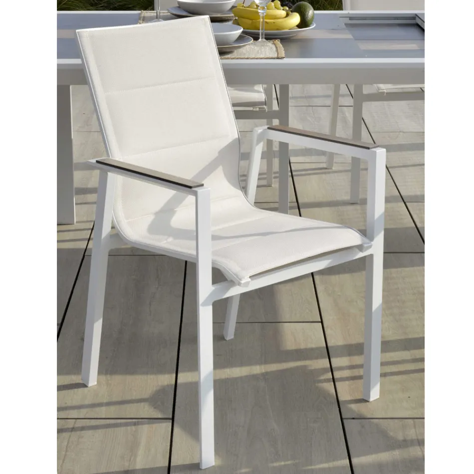 Armchair in Aluminum and Textilene with Insert in the Armrests in HPL - Righello Viadurini