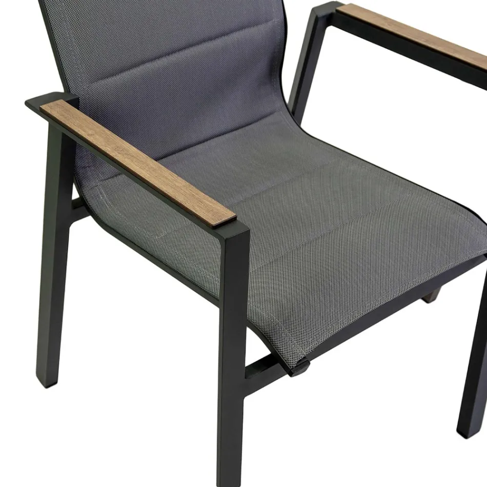 Armchair in Aluminum and Textilene with Insert in the Armrests in HPL - Righello Viadurini