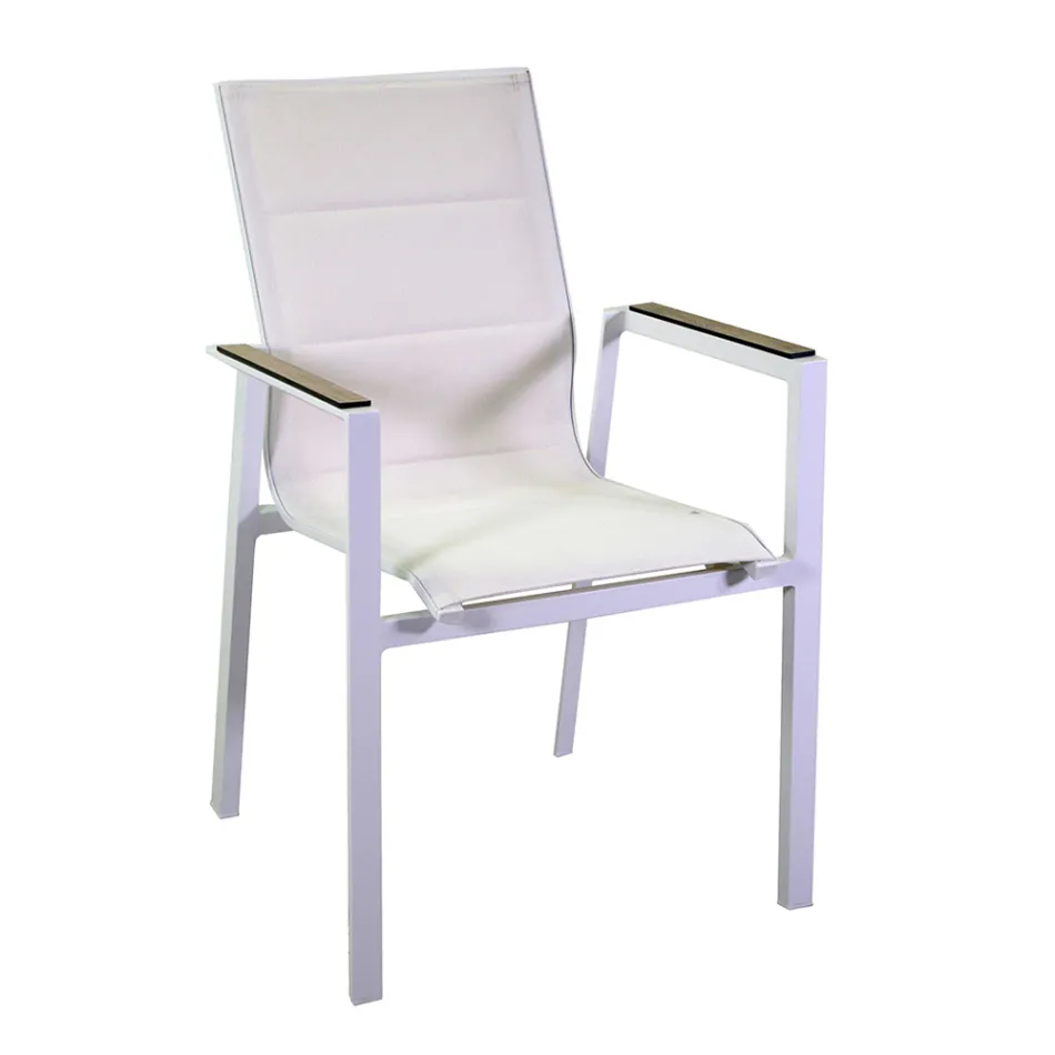 Armchair in Aluminum and Textilene with Insert in the Armrests in HPL - Righello Viadurini