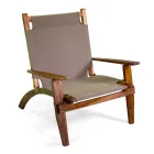 Armchair in Acacia Wood and Cotton/Polyester Blend Fabric - Bottega Viadurini