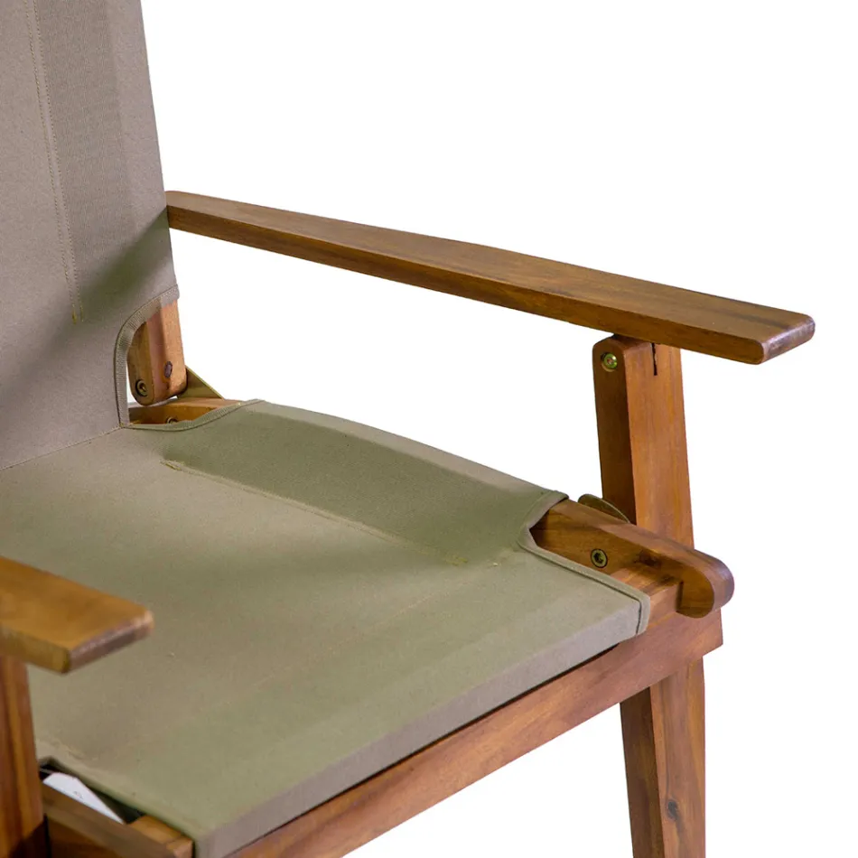 Armchair in Acacia Wood and Cotton/Polyester Blend Fabric - Bottega Viadurini