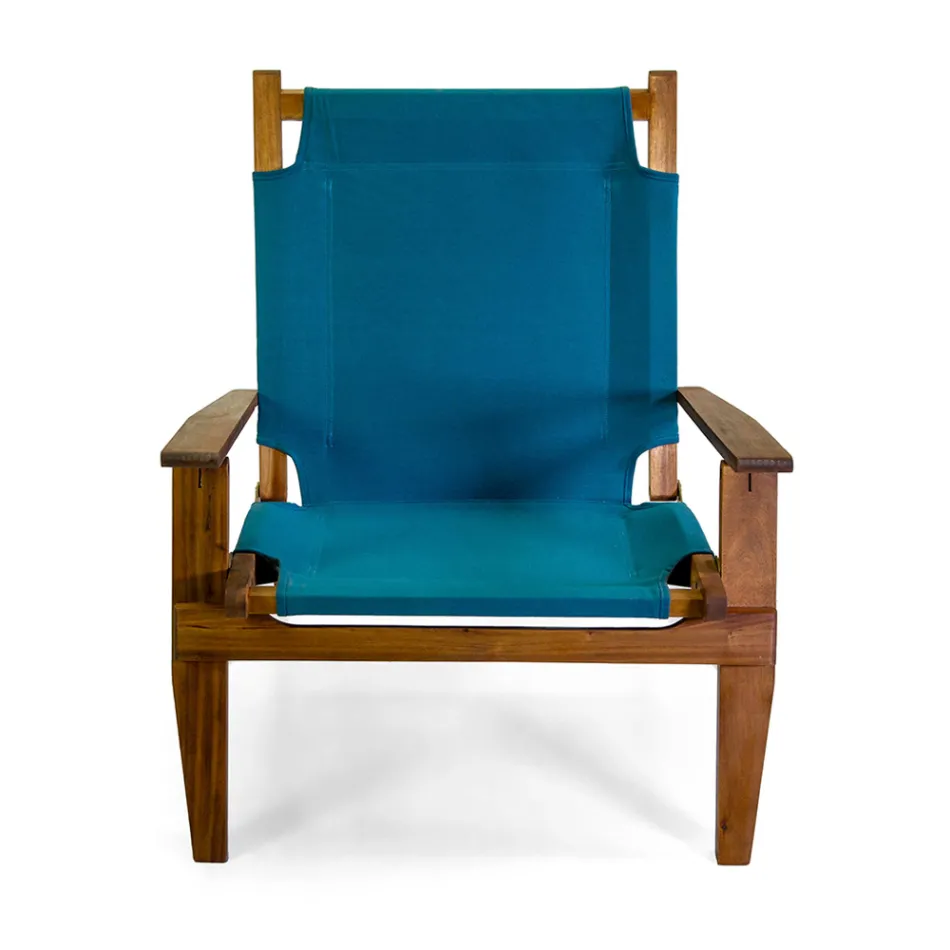 Armchair in Acacia Wood and Cotton/Polyester Blend Fabric - Bottega Viadurini