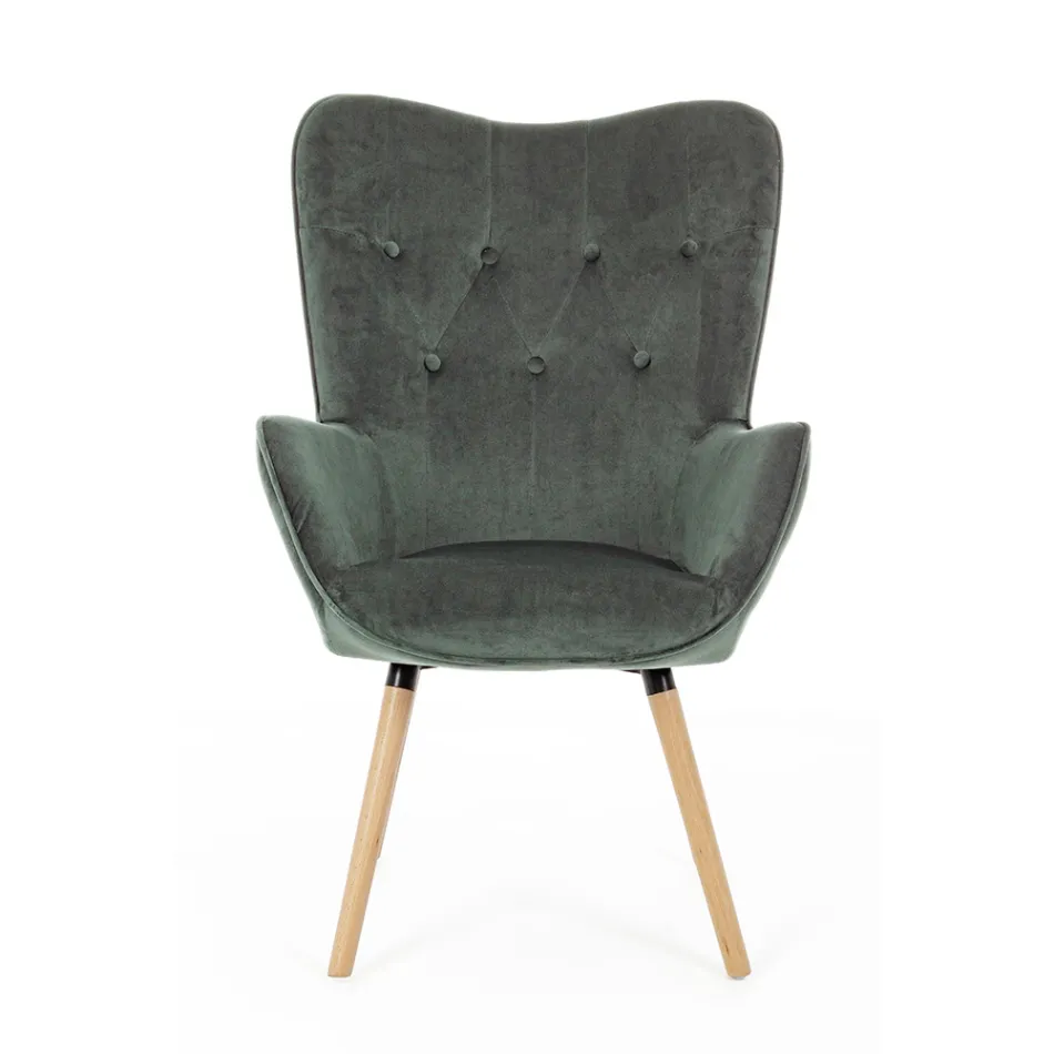 Design Armchair in Beech Wood and Green or Gray Velvet - Gilly Viadurini