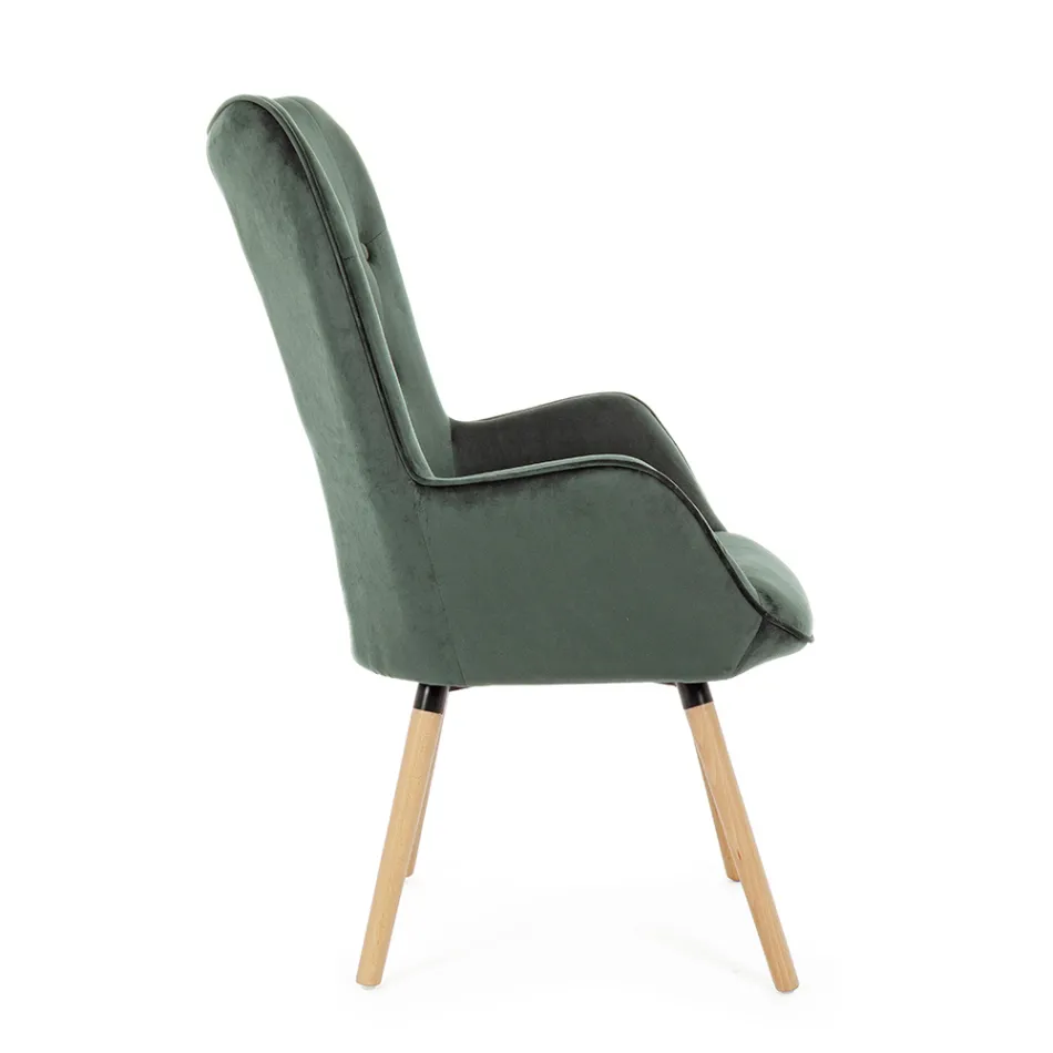 Design Armchair in Beech Wood and Green or Gray Velvet - Gilly Viadurini