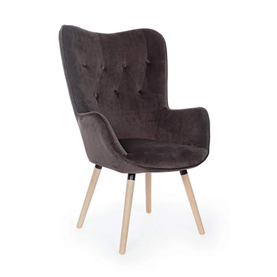 Design Armchair in Beech Wood and Green or Gray Velvet - Gilly Viadurini