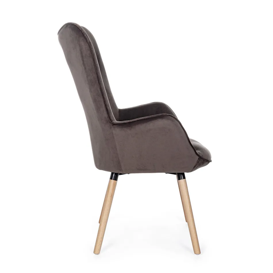 Design Armchair in Beech Wood and Green or Gray Velvet - Gilly Viadurini