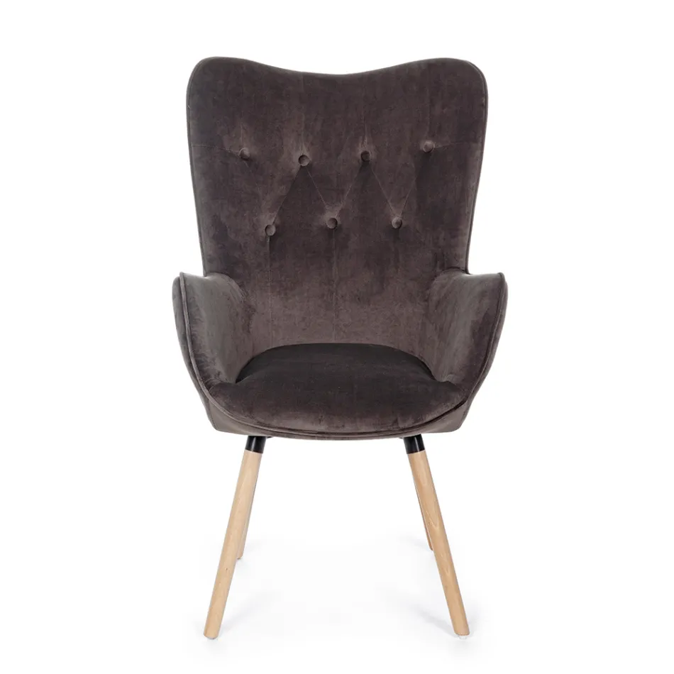 Design Armchair in Beech Wood and Green or Gray Velvet - Gilly Viadurini