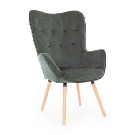 Design Armchair in Beech Wood and Green or Gray Velvet - Gilly Viadurini