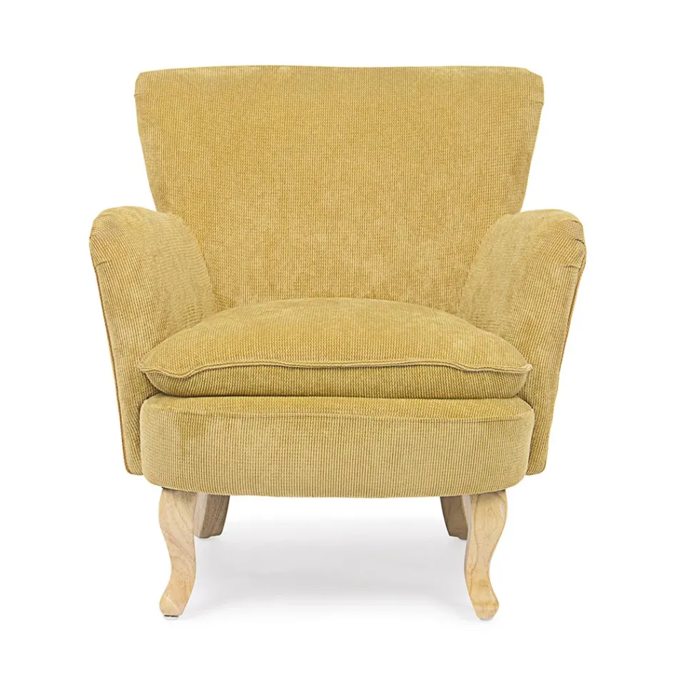 Pine Wood Armchair and Velvet Effect Seat Coste 4 Finishes - Molly Viadurini