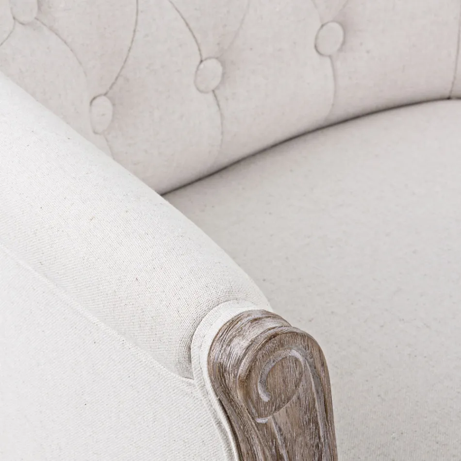 Wooden Armchair Seat in Natural Linen and Cotton Classic Design - Katen Viadurini