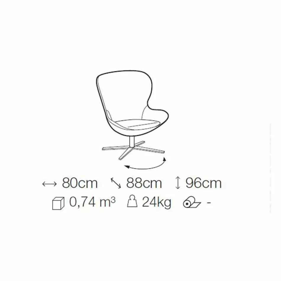 Fabric Armchair with Swivel Base in Precious Metal Made in Italy - Papaya Viadurini