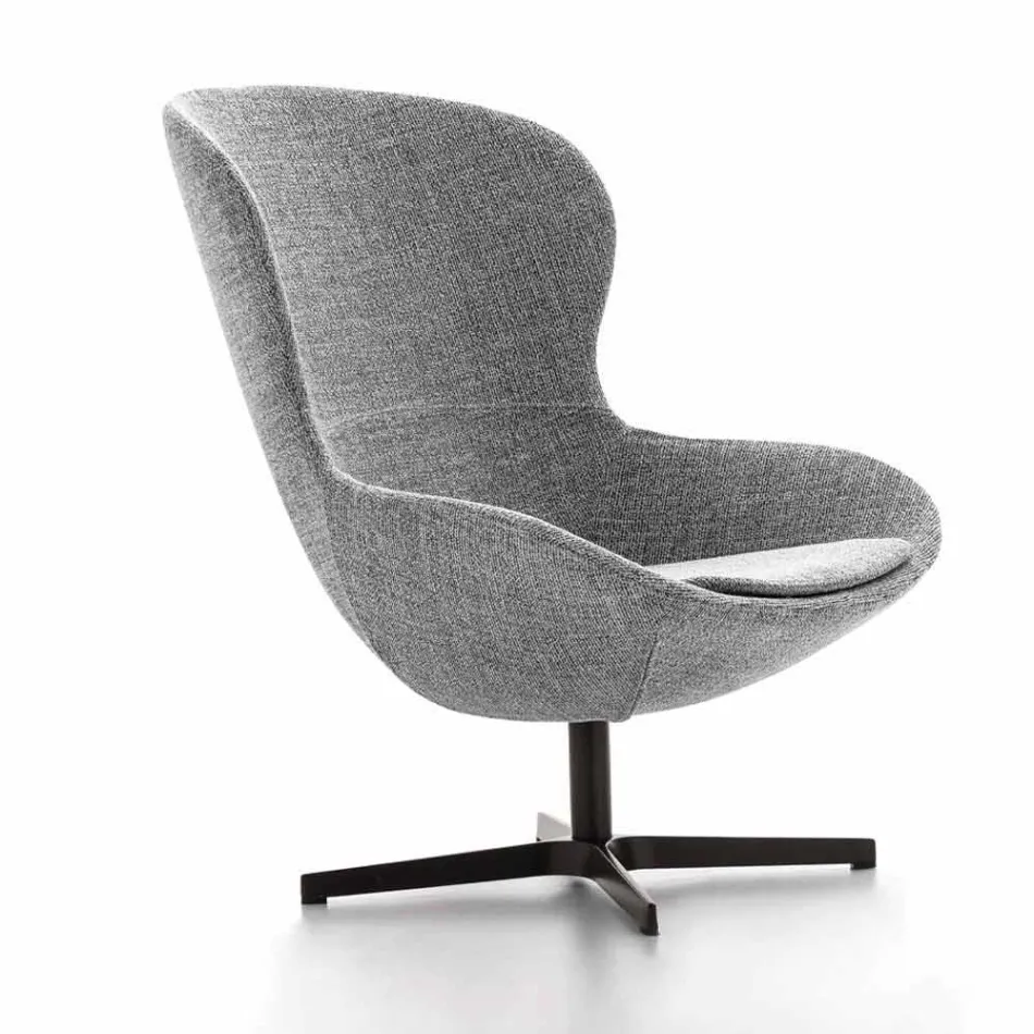 Fabric Armchair with Swivel Base in Precious Metal Made in Italy - Papaya Viadurini