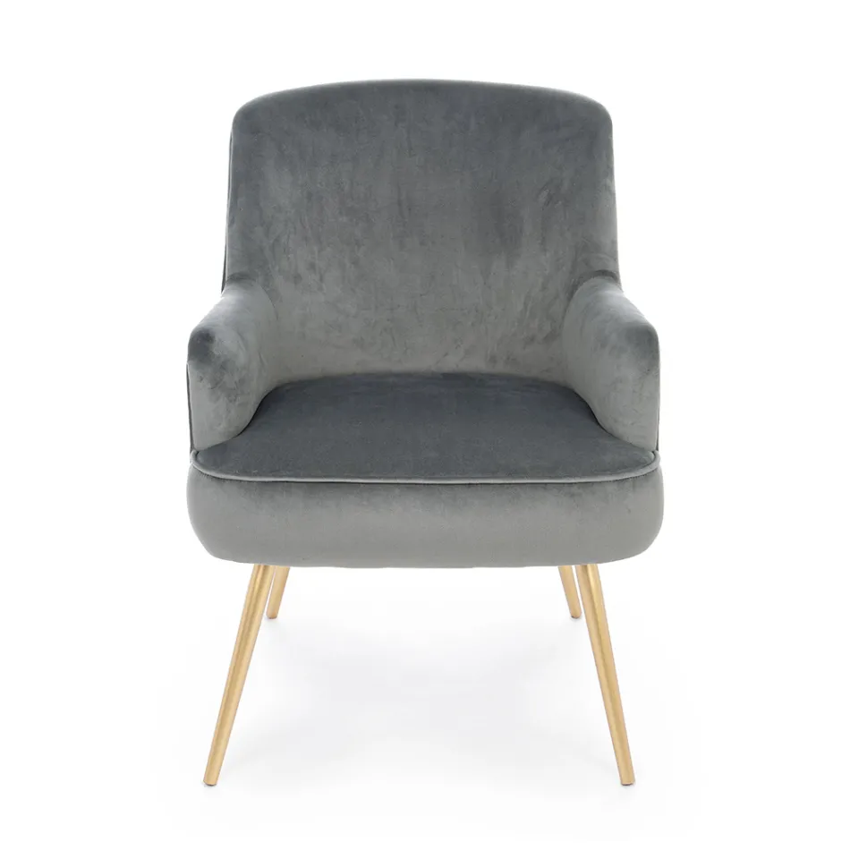 Modern Armchair in Steel and Velvet Effect Seat 3 Finishes - Matty Viadurini