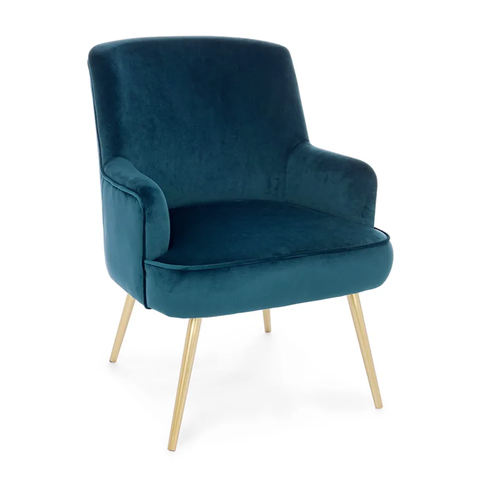 Modern Armchair in Steel and Velvet Effect Seat 3 Finishes - Matty Viadurini