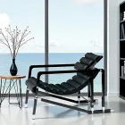 Modern Armchair in Glossy Black Lacquered Wood and Leather Made in Italy - Conga Viadurini