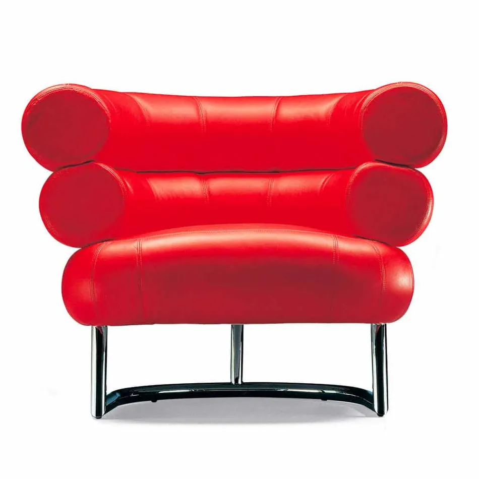 Modern Armchair Upholstered in Leather with Steel Base Made in Italy - Ostilio Viadurini