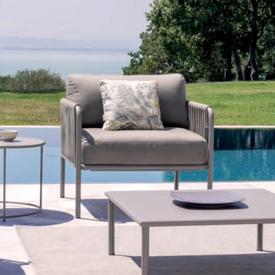 Outdoor Armchair in Steel and Rope with Cushions Made in Italy - Helga Viadurini