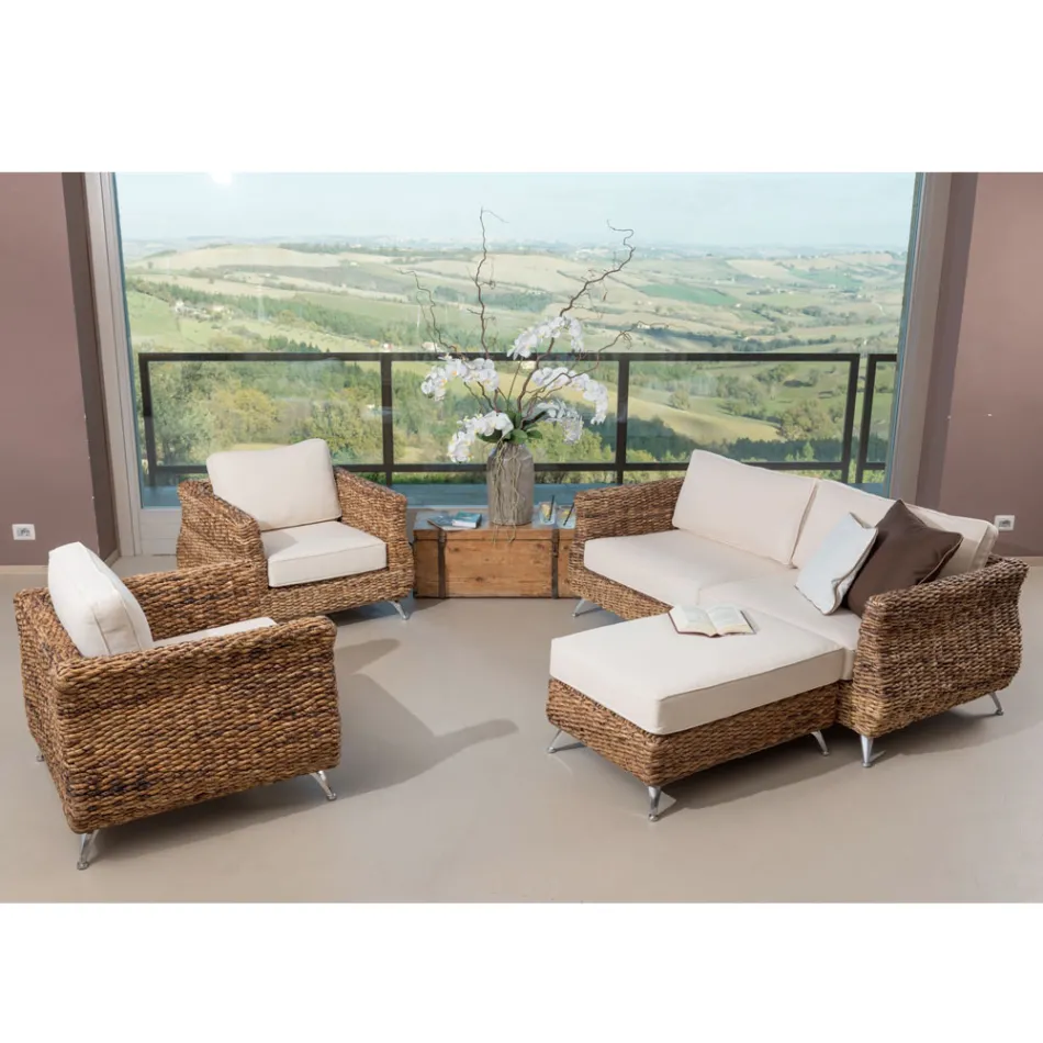 Outdoor Armchair in Banana Weaving with Cushions - Legolas Viadurini