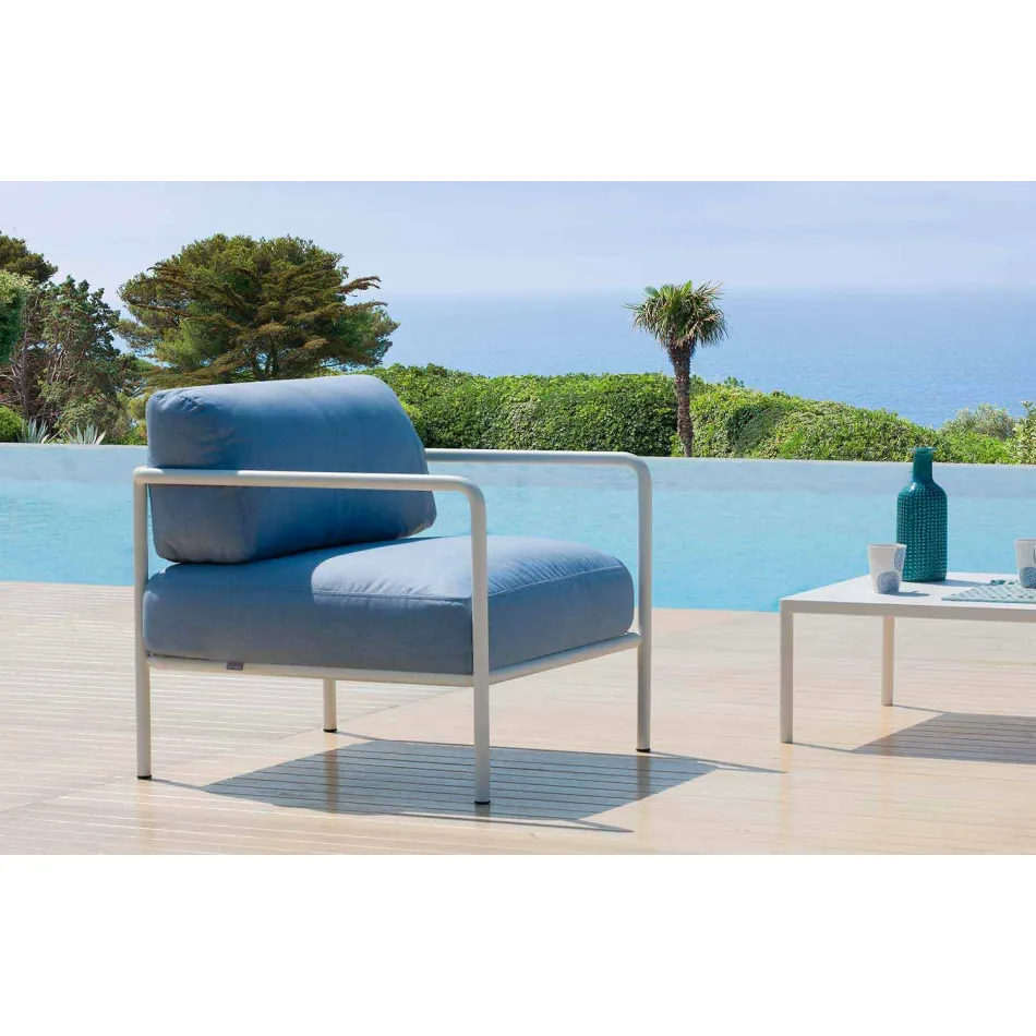 Outdoor Armchair with Fabric and Metal Armrests Made in Italy - Cola Viadurini