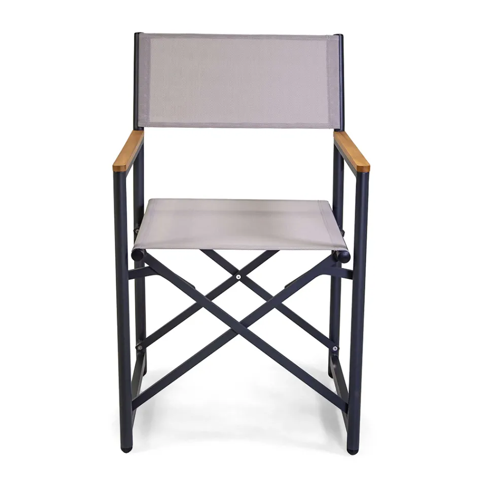 Director's Chair Made of Aluminum, Textilene and Teak Armrest - Tenda Viadurini