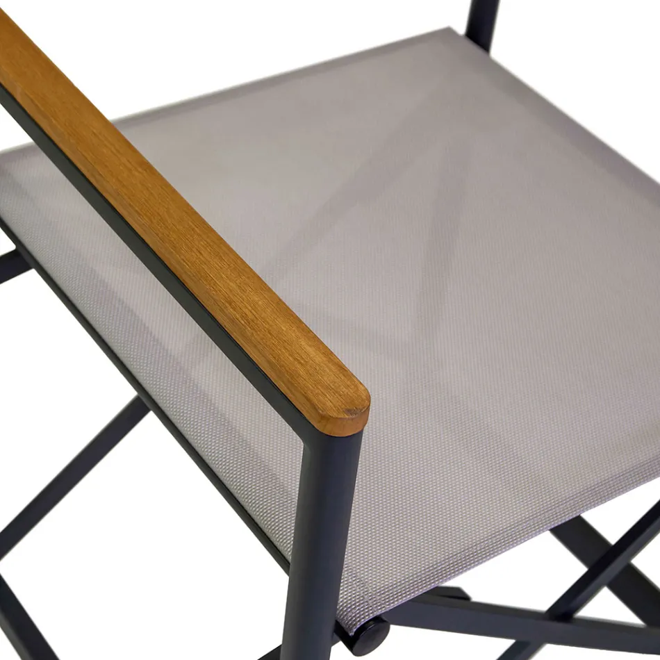 Director's Chair Made of Aluminum, Textilene and Teak Armrest - Tenda Viadurini