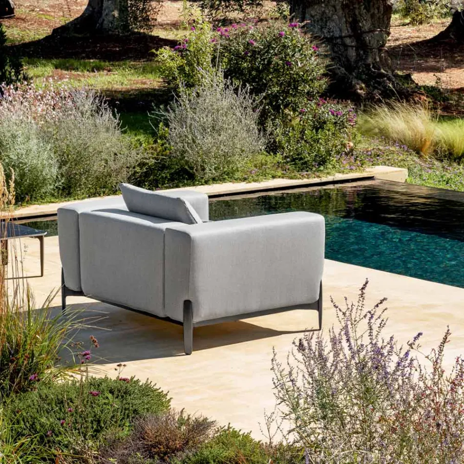 Relaxing Garden Armchair in Aluminum and Fabric, Design in 3 Finishes - Filomena Viadurini