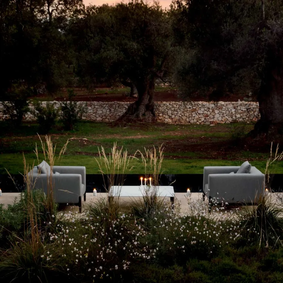 Relaxing Garden Armchair in Aluminum and Fabric, Design in 3 Finishes - Filomena Viadurini