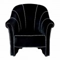 Lounge Armchair in Black Velvet with Contrast Stitching Made in Italy - Caster