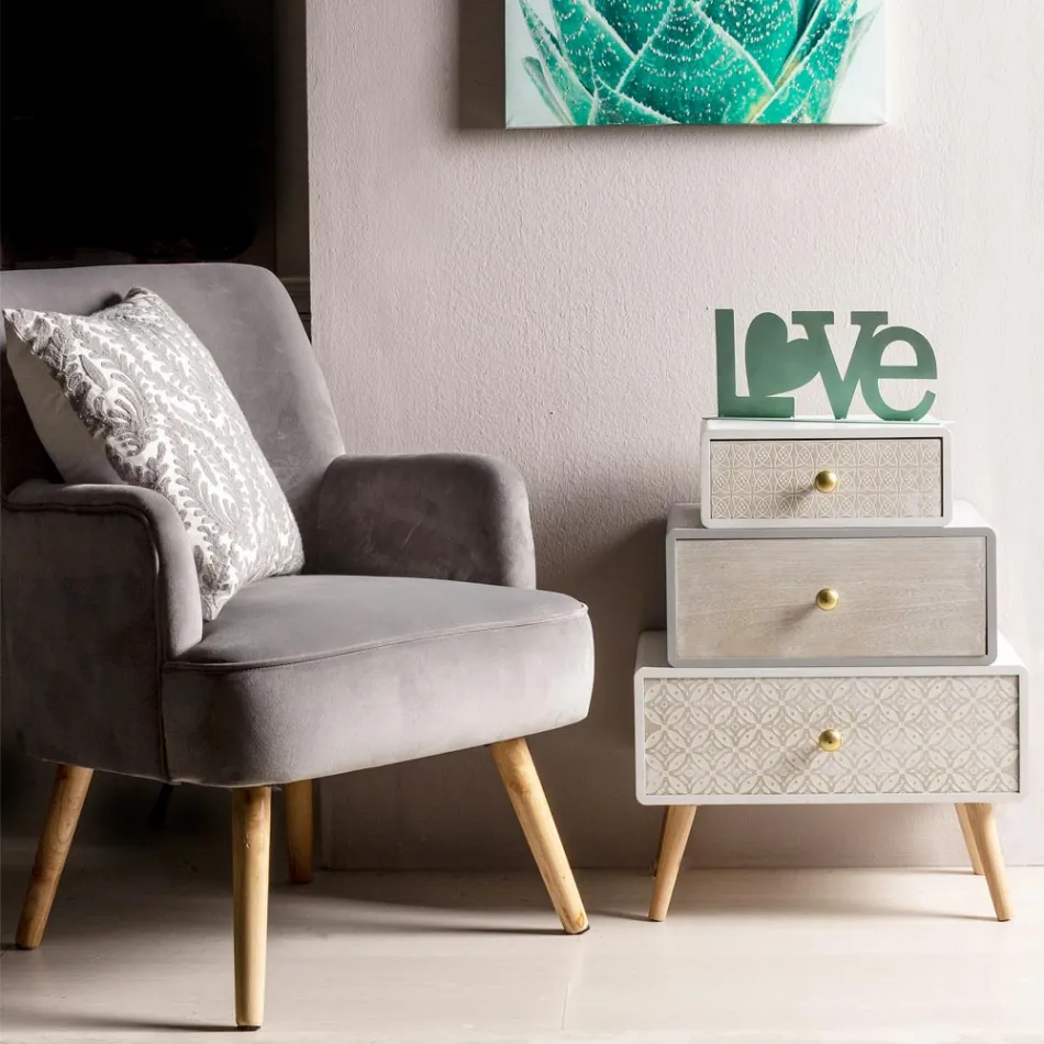 Living Room Armchair in Wood and Velvet Effect Scandinavian Design - Cinzio Viadurini