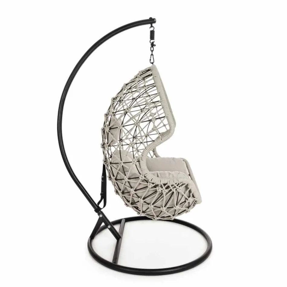 Suspended Outdoor Armchair in Woven Rope with Steel Base - Soy Viadurini