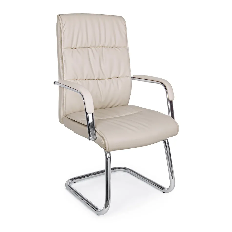 Sled Office Chair Steel and Eco-leather with Armrests 2 Pcs - Monaldo Viadurini
