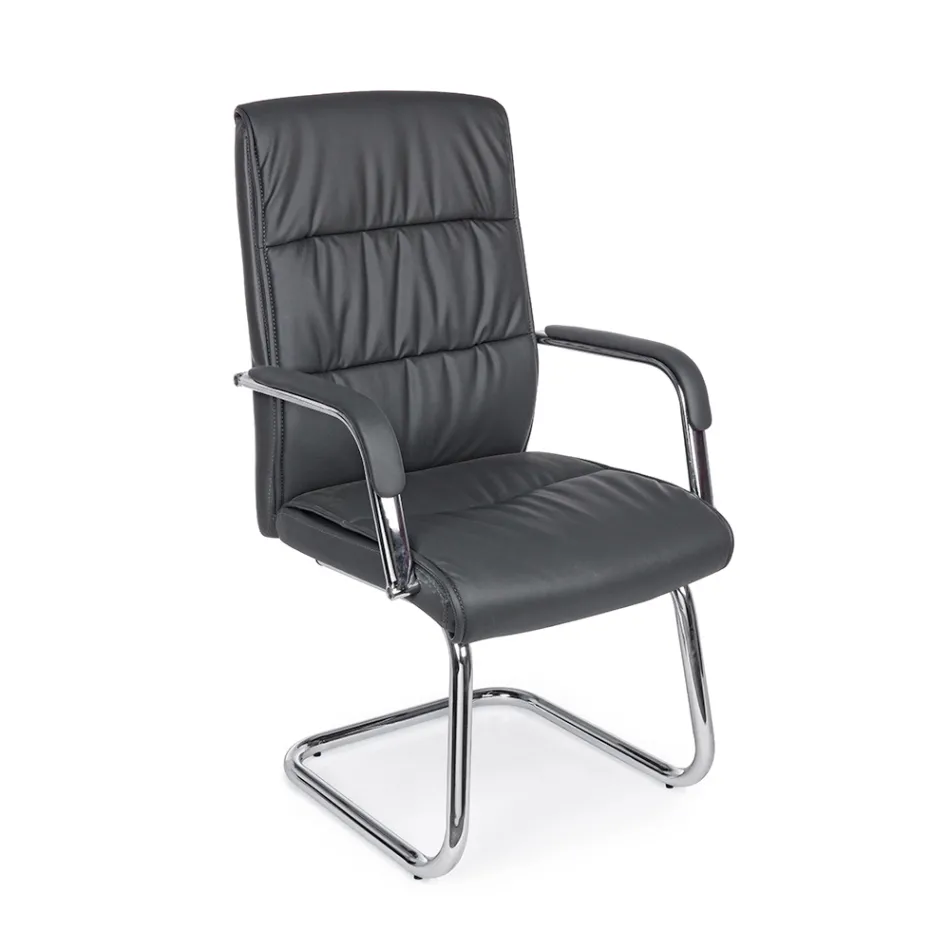 Sled Office Chair Steel and Eco-leather with Armrests 2 Pcs - Monaldo Viadurini