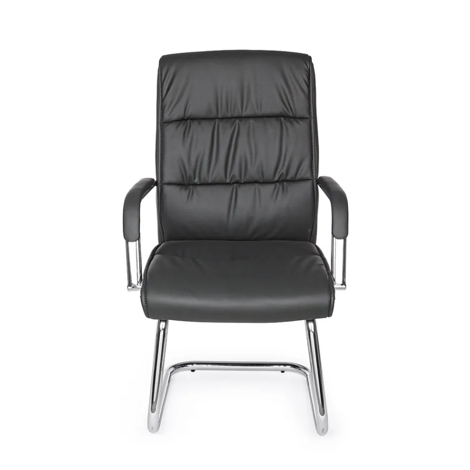 Sled Office Chair Steel and Eco-leather with Armrests 2 Pcs - Monaldo Viadurini