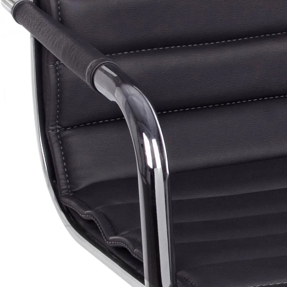 Ergonomic Office Armchair with Steel and Imitation Leather Armrests - Mantica Viadurini