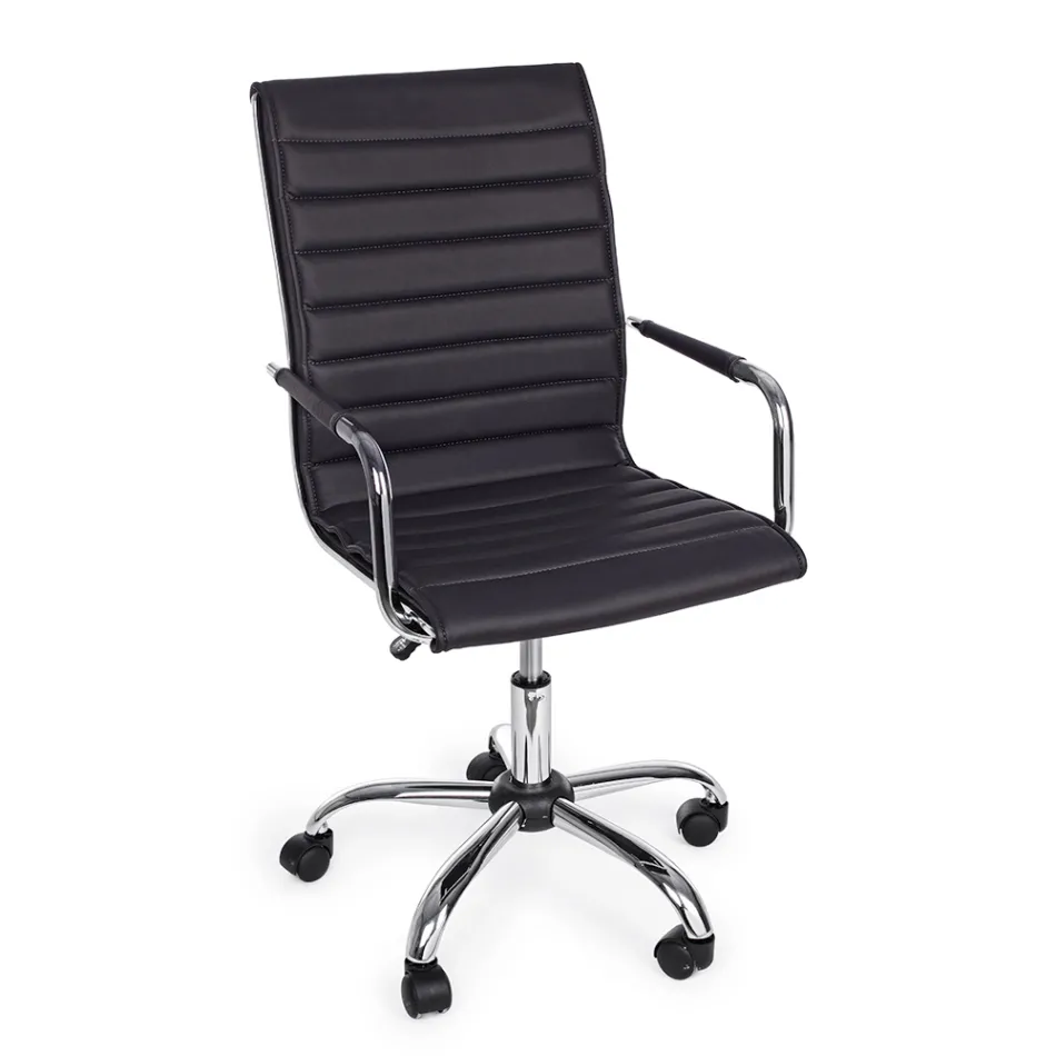 Ergonomic Office Armchair with Steel and Imitation Leather Armrests - Mantica Viadurini