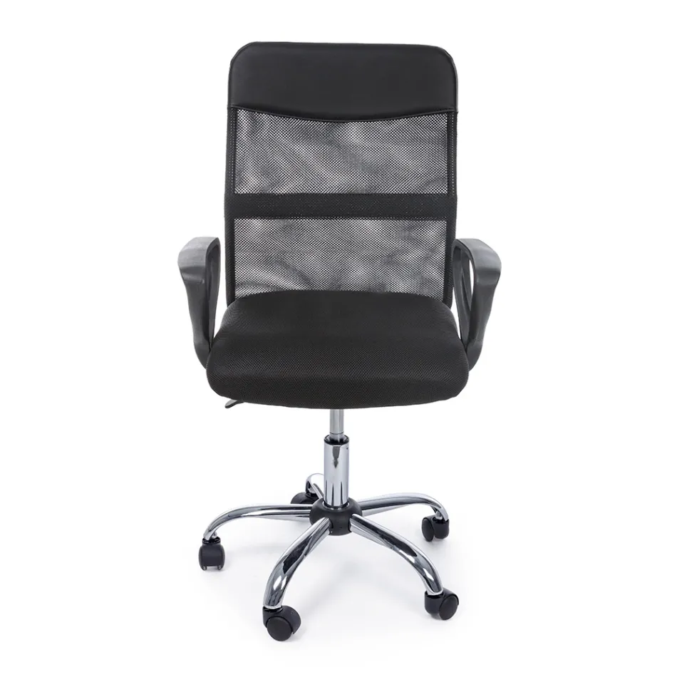 Swivel Office Chair Steel and Polyester Mesh with Armrests - Amuni Viadurini