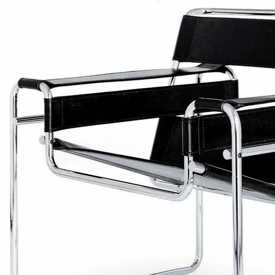 Leather Office Armchair with Chromed Steel Structure Made in Italy - Cefeo Viadurini