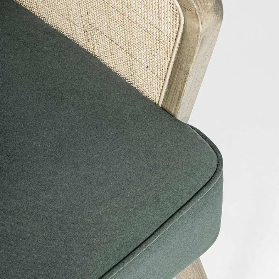 Vintage Wooden Armchair with Rattan and Polyester Armrests - Ludovica Viadurini