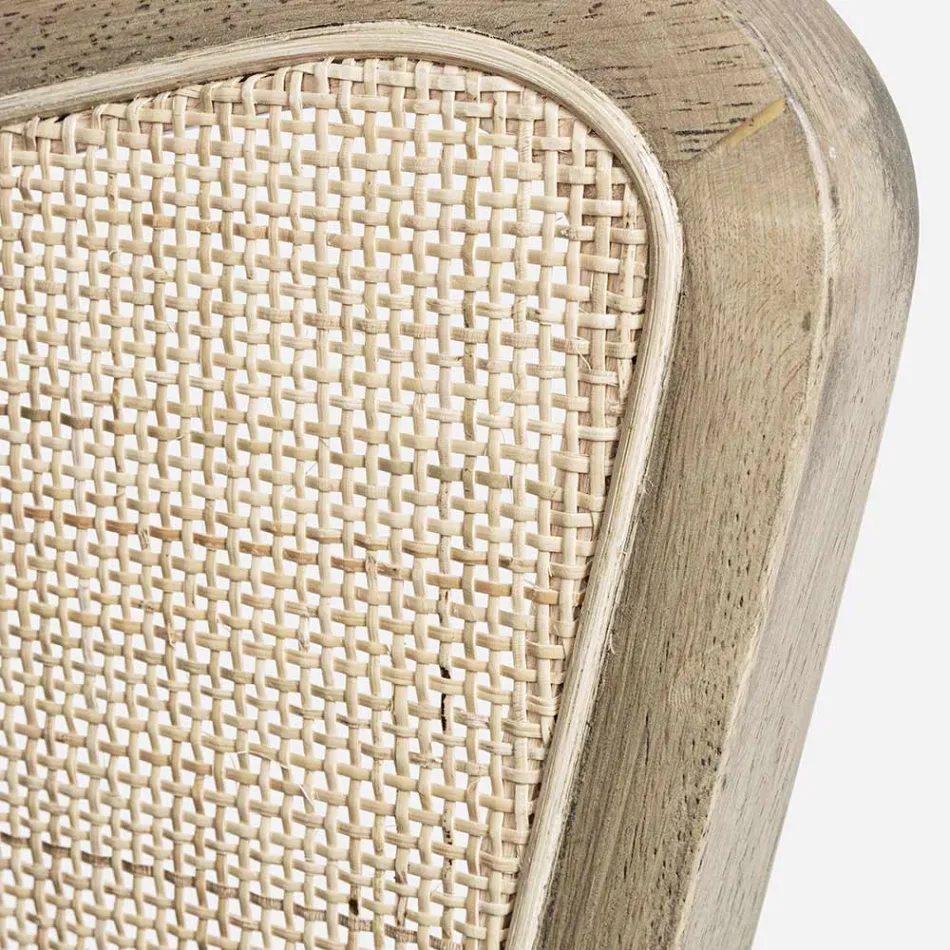 Vintage Wooden Armchair with Rattan and Polyester Armrests - Ludovica Viadurini