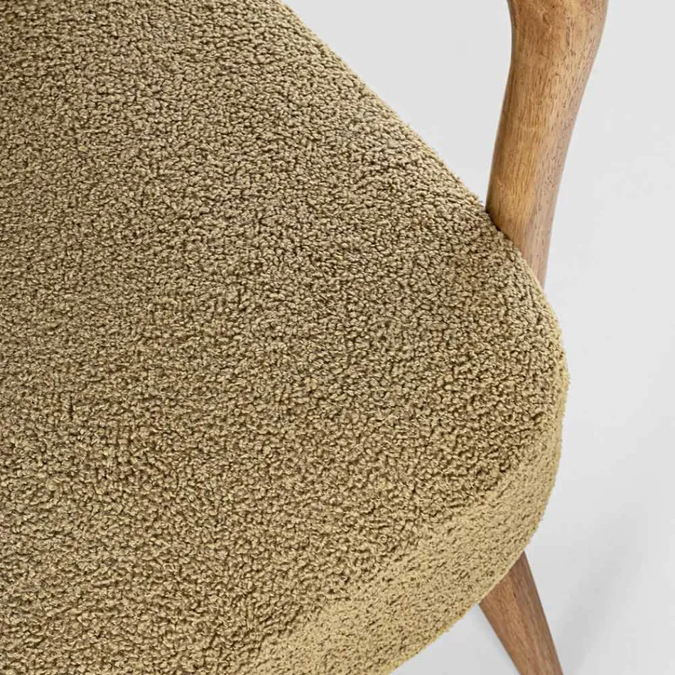VIntage Armchair in Rubberwood and Wool Effect Seat and Armrests - Patrizia Viadurini