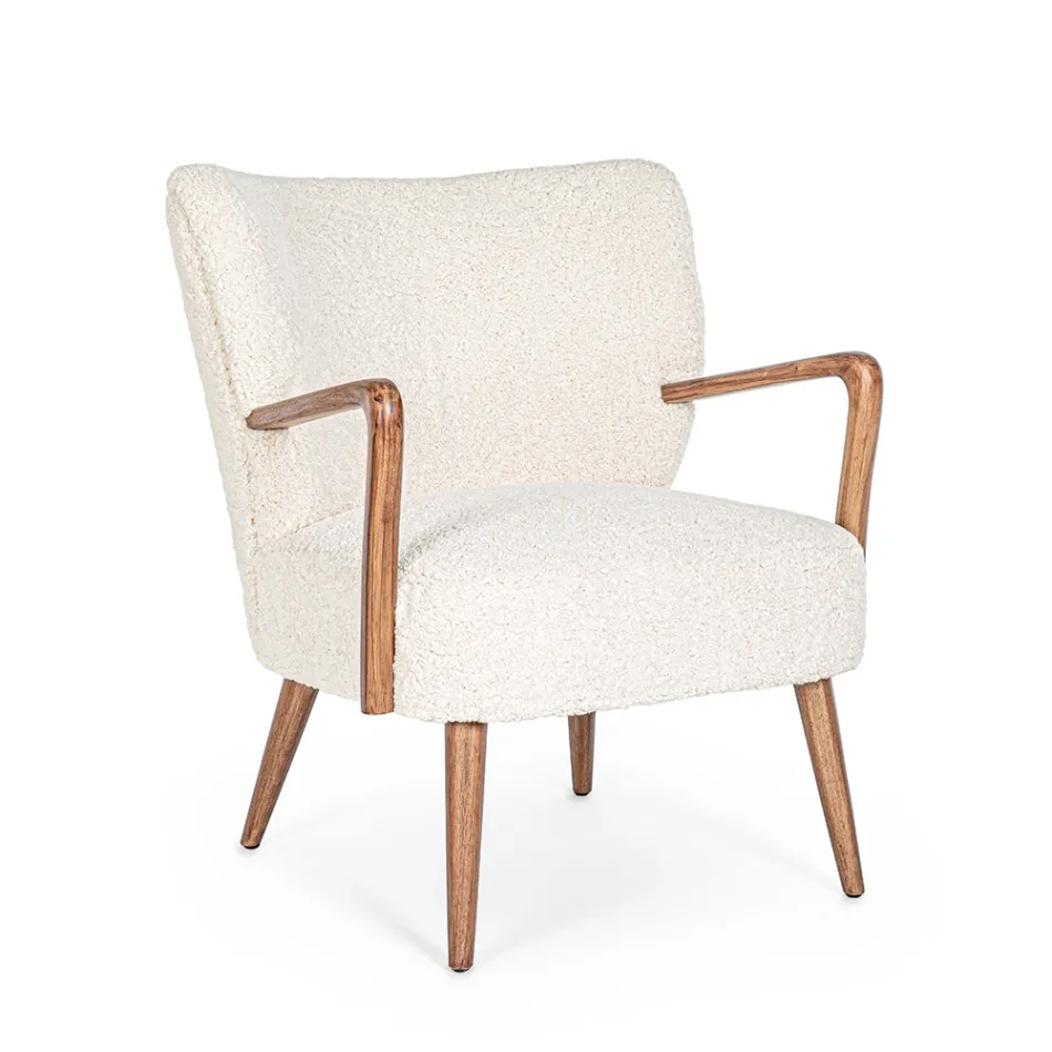 VIntage Armchair in Rubberwood and Wool Effect Seat and Armrests - Patrizia Viadurini