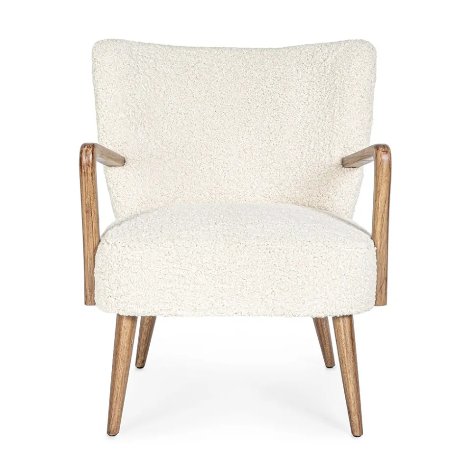 VIntage Armchair in Rubberwood and Wool Effect Seat and Armrests - Patrizia Viadurini