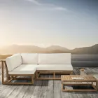 Outdoor Corner Chair in Natural Teak and Cushions - Circe Viadurini