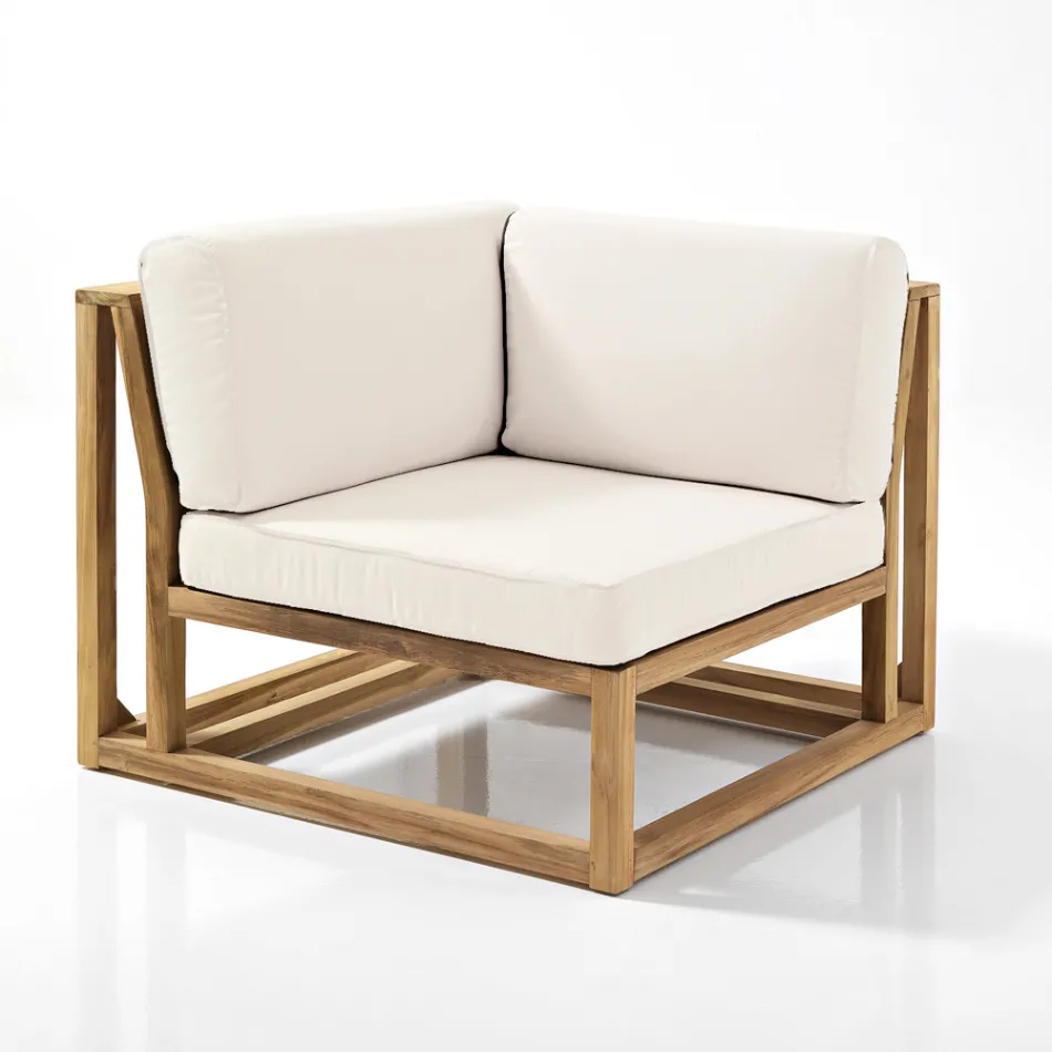 Outdoor Corner Chair in Natural Teak and Cushions - Circe Viadurini
