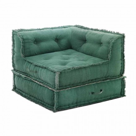 Corner Chaise Longue armchair in Gray, Green or Blue Cotton - Fiber Viadurini