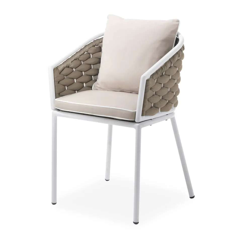 Outdoor armchair in aluminum and hand-woven Olefil fabric - Reda Viadurini
