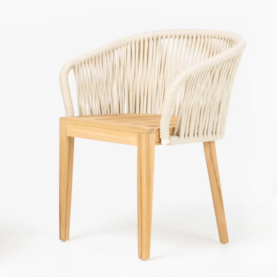Outdoor Chair in Teak and Polyethylene Weave with Cushion - Jhon Viadurini