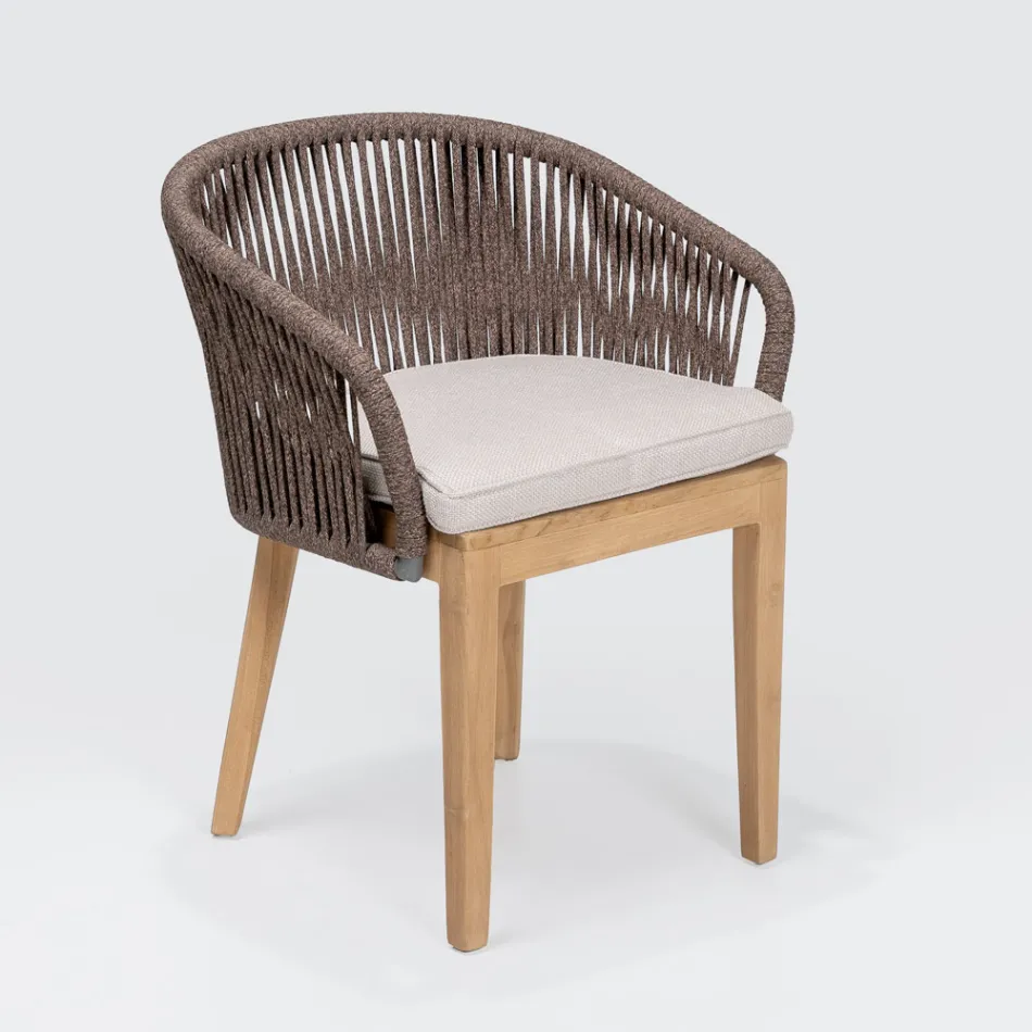 Outdoor Chair in Teak and Polyethylene Weave with Cushion - Jhon Viadurini
