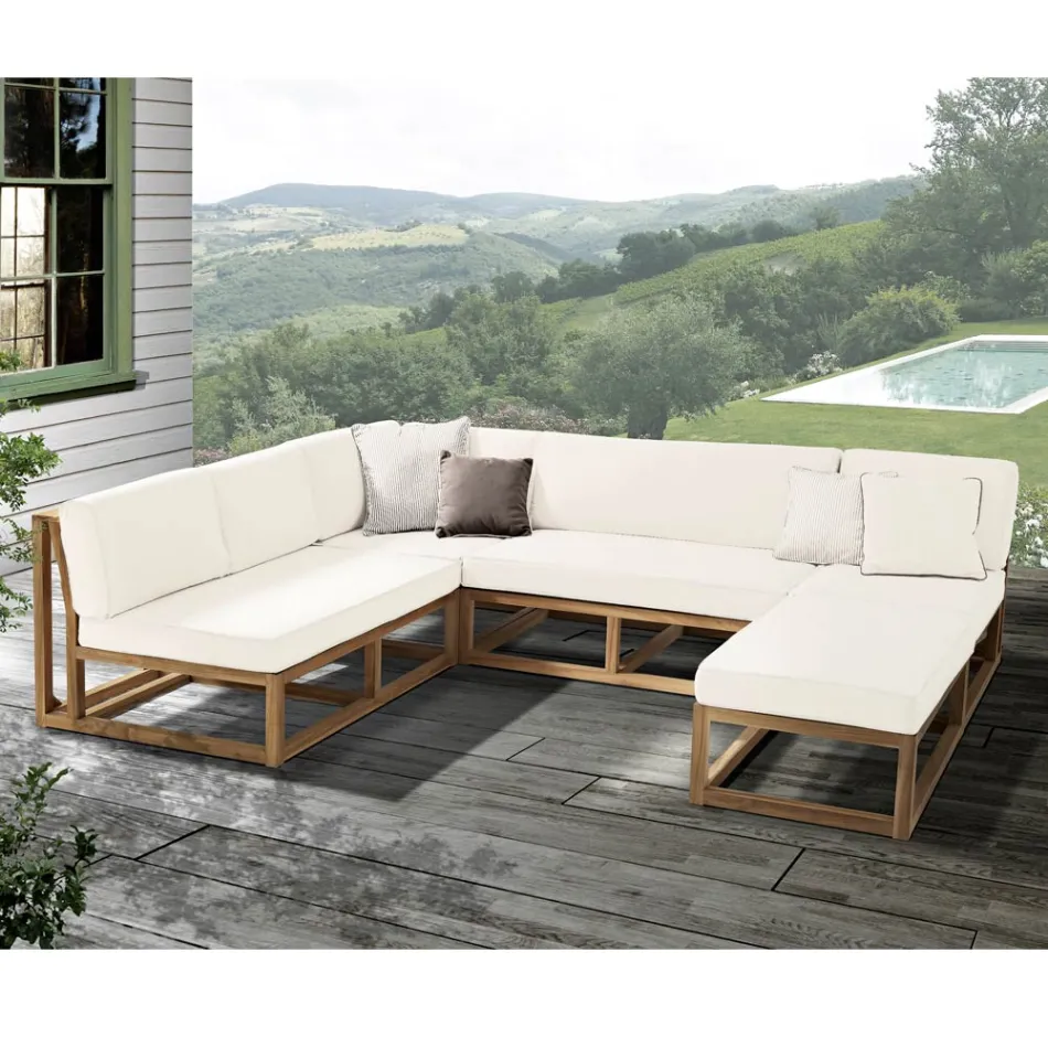 Natural Teak Outdoor Armchair and Cushions - Circe Viadurini